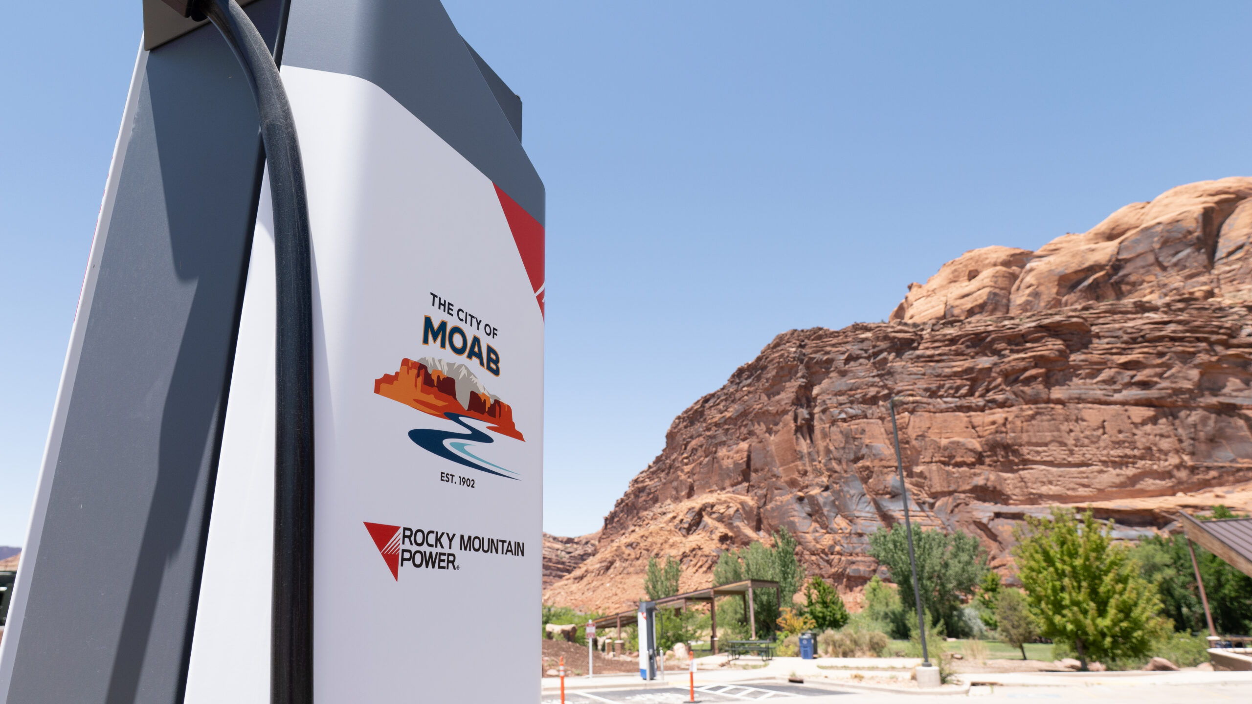 EV charging station with red rock landscape