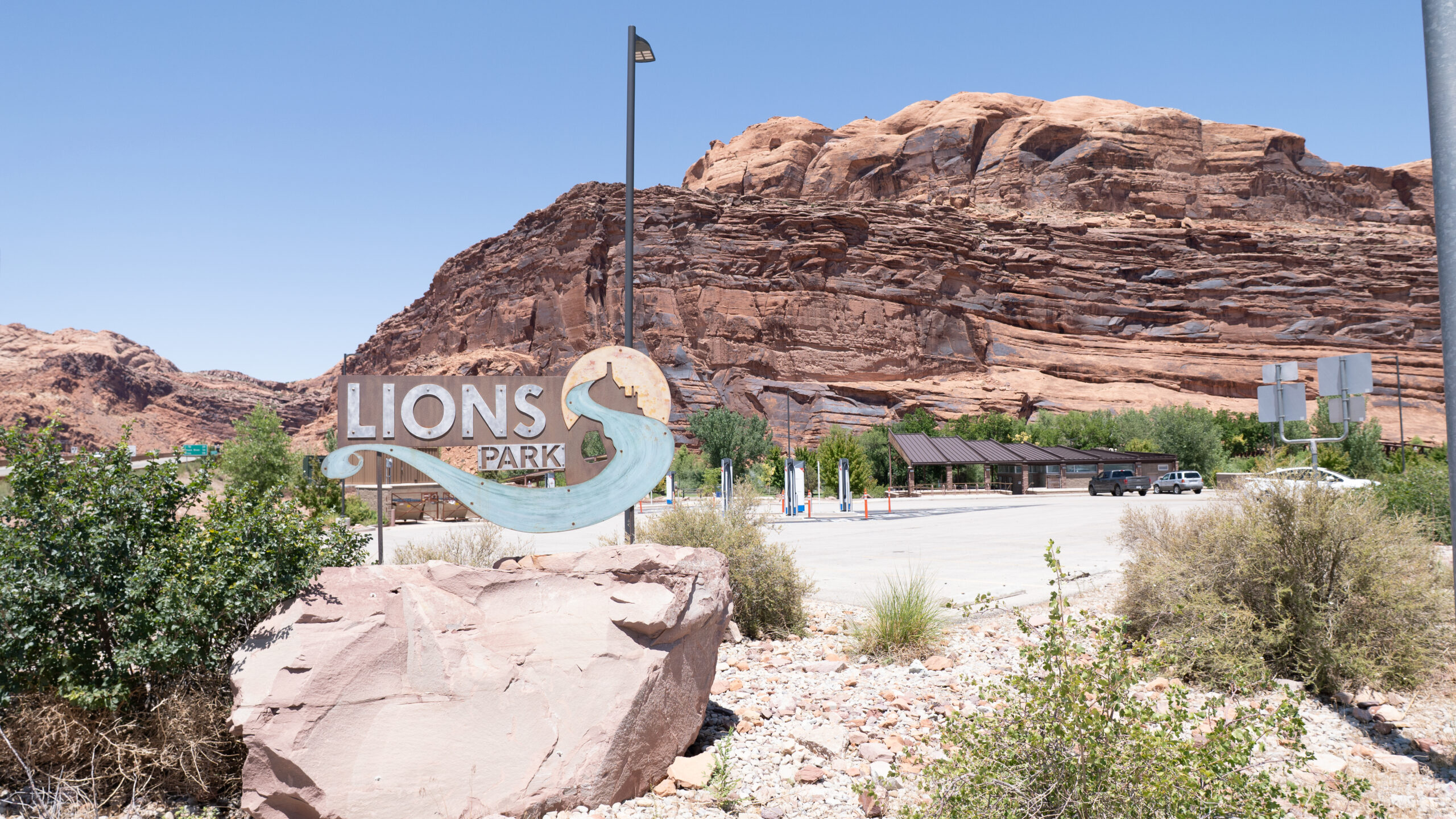 Wide view of the Lions Park EV charging facility