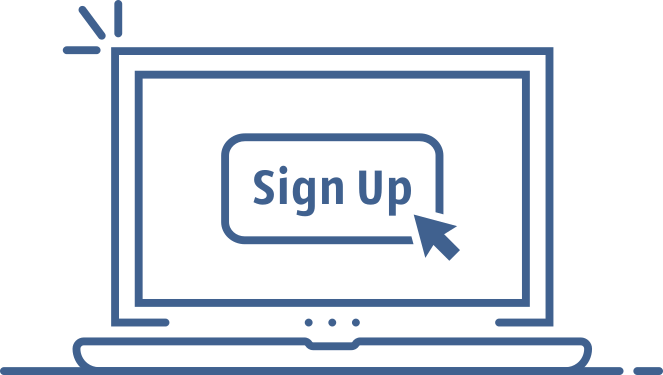 Simple line‑style icon of a computer monitor displaying a ‘Sign Up’ button